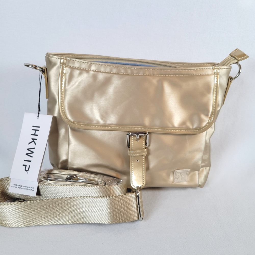 IHKWIP Women Shoulder Bag Convertible Buckle Up Crossbody Medium Gold Travel